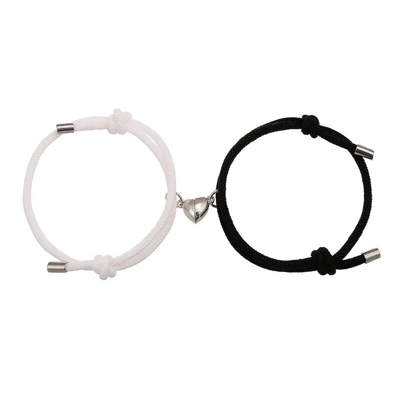 Magnetic Heart Bracelets WHITE-BLACK – Embrace Balance and Unity